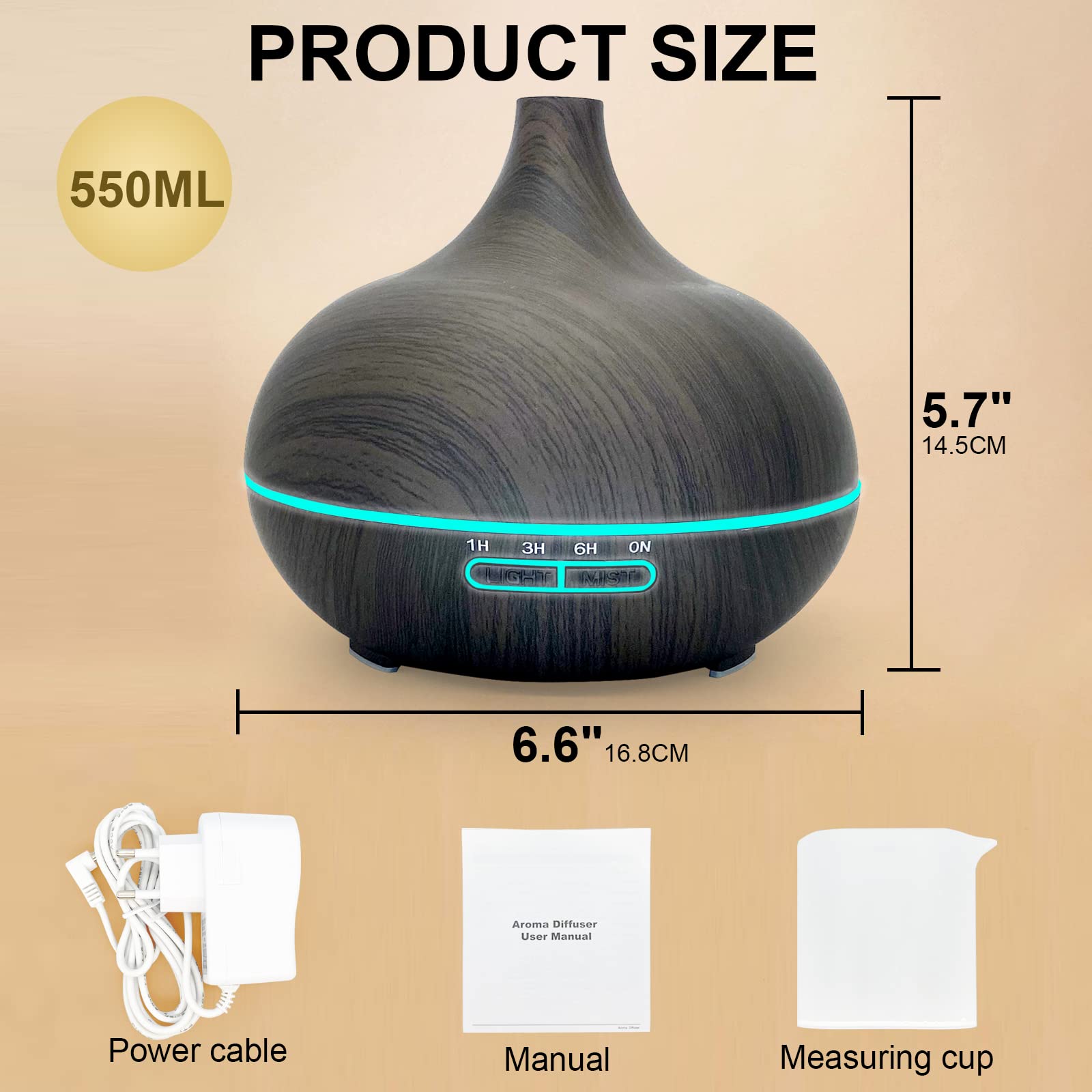 SKY-TOUCH Essential Oil Diffuser, 550ml Oil Diffuser with 4 Timer, Aromatherapy Diffuser Cool Mist Humidifier BPA-Free for Bedroom Home موزع روائح زيوت عطرية من سكاي تاتش، موزع روائح بسعة 550 مل و4 مؤقتات، موزع روائح علاجية ، مرطب للهواء برذاذ بارد خالٍ SKY-TOUCH Essential Oil Diffuser, 550ml Oil Diffuser with 4 Timer, Aromatherapy Diffuser Cool Mist Humidifier BPA-Free for Bedroom Home موزع روائح زيوت عطرية من سكاي تاتش، موزع روائح بسعة 550 مل و4 مؤقتات، موزع روائح علاجية ، مرطب للهواء برذاذ بارد خالٍ